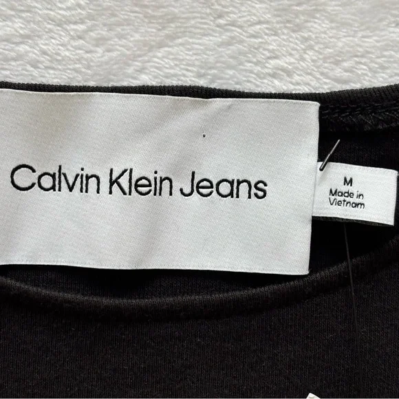 CALVIN KLEIN Black Short Sleeve Lettuce Edge Knit T-Shirt--M - Picture 7 of 14